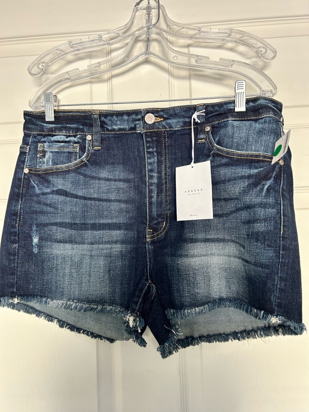 NWT Kancan Dark Wash Frayed Hem Denim Shorts